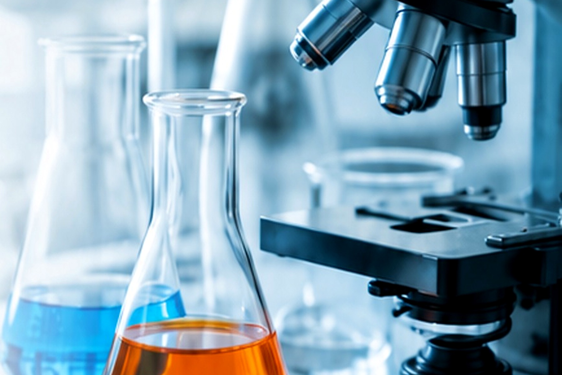 Analytical laboratory with microscope and laboratory glassware